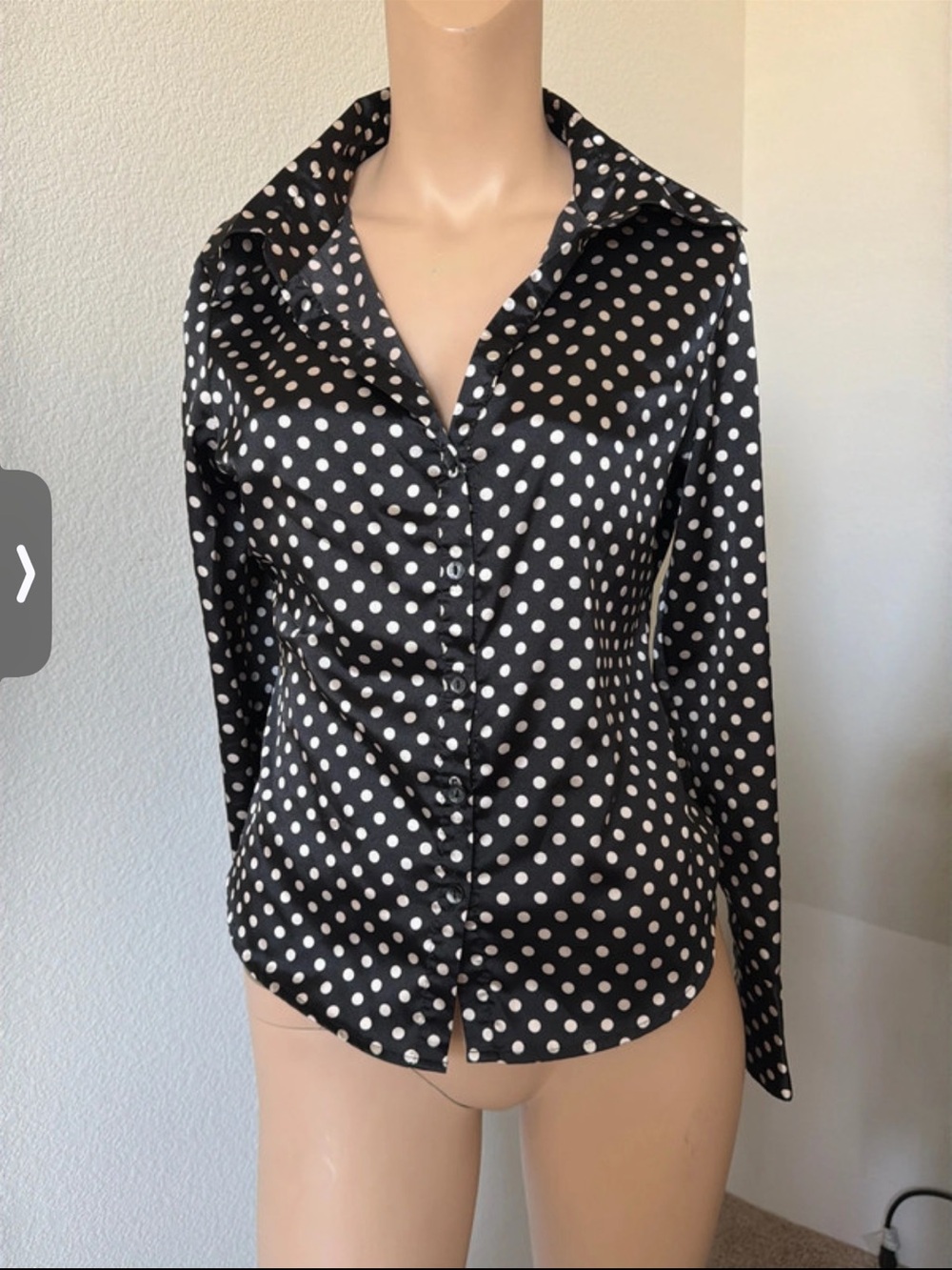 Anxiety Black Polka Dot Satin Button-Down Shirt Medium